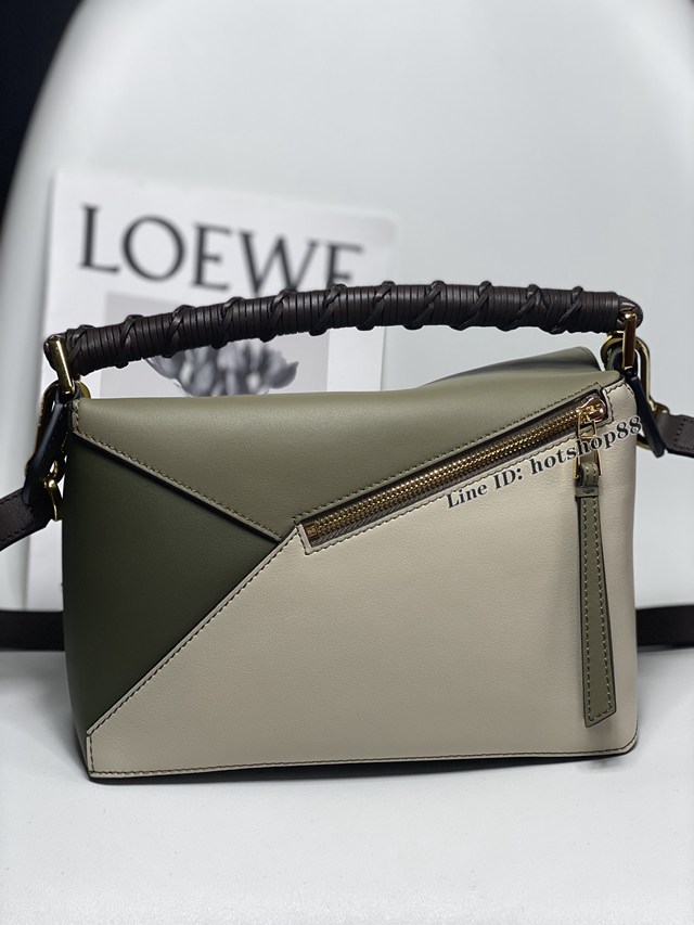 Loewe專櫃2022春秋新款羅意威Puzzle女款系列小號巧克力拼色編織手提肩背包 3001A lyw1273